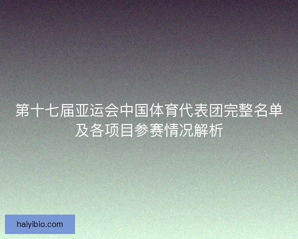 第十七届亚运会中国体育代表团完整名单及各项目参赛情况解析